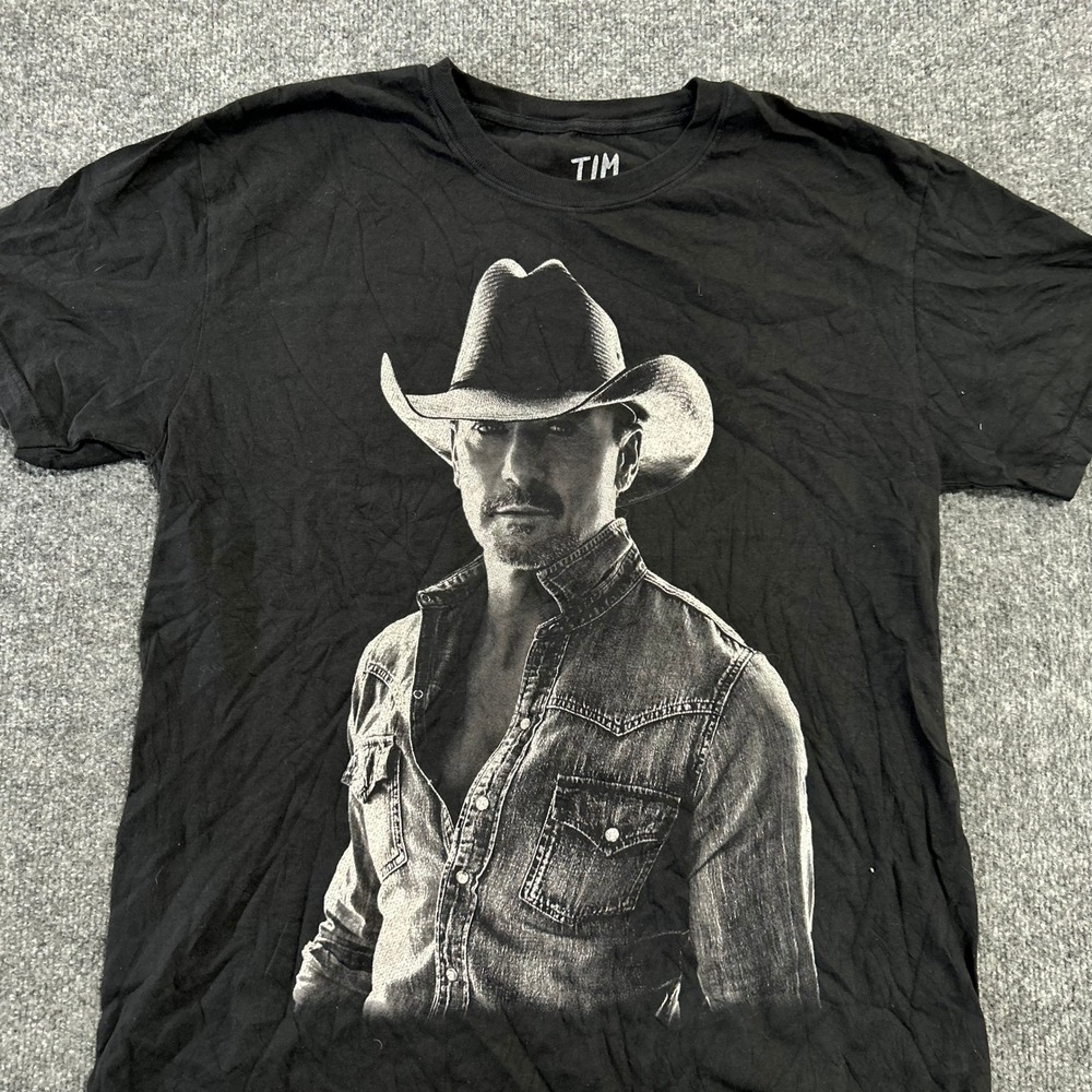 Tim McGraw T-Shirt Mens Size L Black Tour Graphic Country Music Band Tee Short